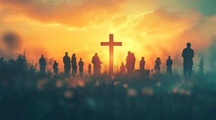 Silhouette of Cross and Worshipers