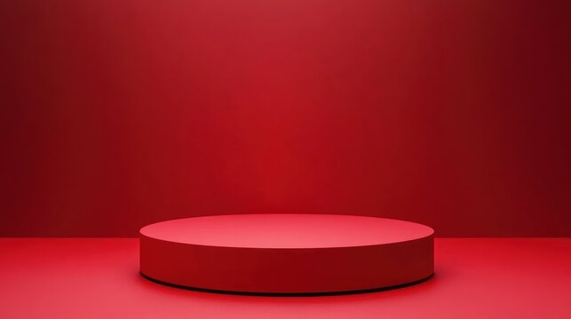 Circular red pedestal on a red background.