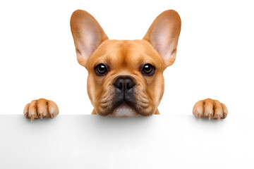 Obraz premium French Bulldog Holding Blank Banner Isolated on White
