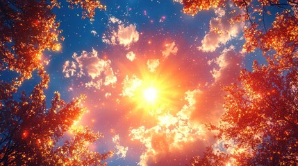 Naklejka premium Autumn sun through colorful leaves