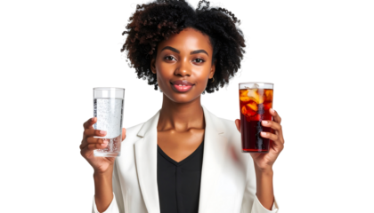 Woman Choosing Between Water and Cola