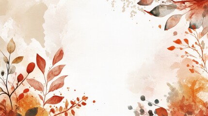 Watercolor illustration featuring vibrant autumn leaves in shades of red, orange, and green, creating a beautiful natural frame with soft textures and artistic flair, ideal for seasonal designs