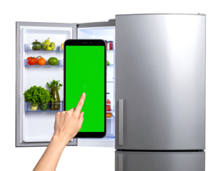 Hand Using Smart Fridge with Green Screen Display