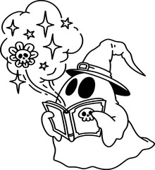 Hand drawn Halloween Groovy Ghost Cartoon Outline