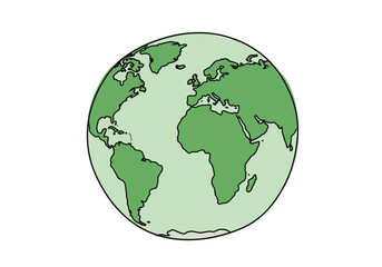 Obraz premium Green earth drawing. It is a green colored outline image of the Earth, depicting a healthy and vibrant planet, symbolizing environmental sustainability. Vector sketch line art draw.