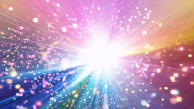 Radiant rainbow orbs whirl toward lens flaring fading brilliant beams cascade through overlapping circles all rendered pristine K resolution to evoke magical festival lights joyous energy dazzling