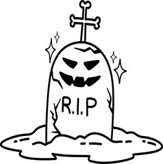 Hand drawn Halloween Groovy Grave Cartoon Outline