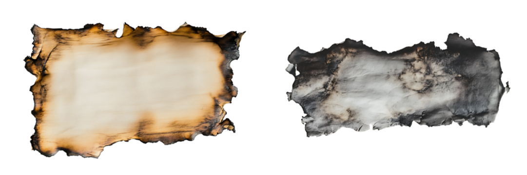 Burnt Edges of Vintage Paper with Charred Borders on Transparent Background

