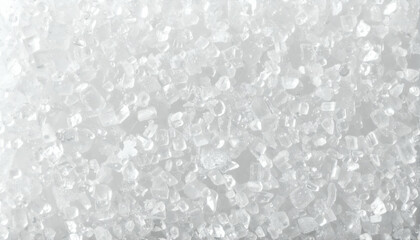 macro close-up of white sugar crystals scattered on smooth background, detailed granulated sweetener texture for food and baking ingredient design
