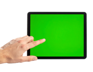 Hand Using Tablet with Green Screen on Transparent Background