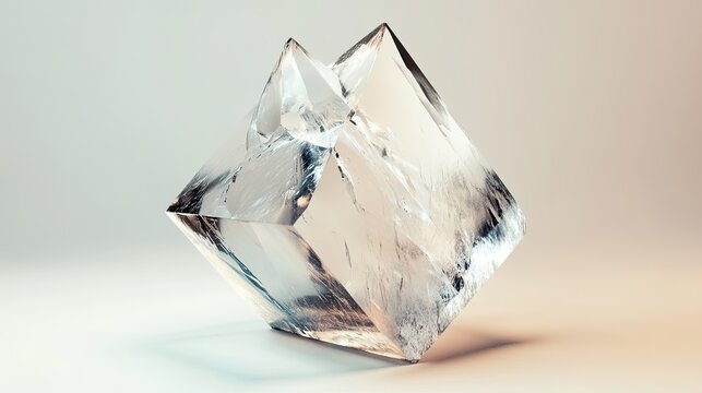 A single sylvite crystal with a transparent to white color and a glassy luster. The crystal is cubic in shape, with smooth surfaces and sharp edges. The background is neutral