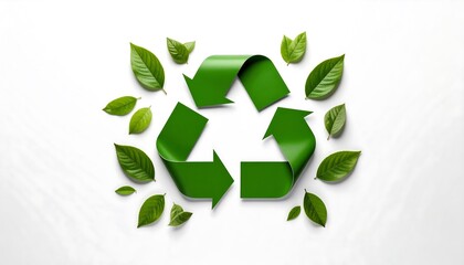 Green recycle symbol surrounded by leaves