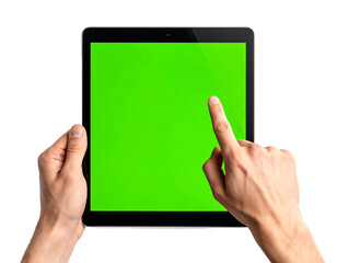 Hands Zooming on Green Tablet Screen