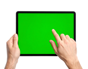 Hands Using Pinch to Zoom on Green Screen Tablet