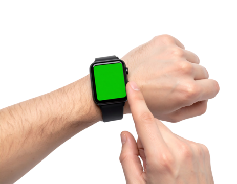 Hand Interacting with Smartwatch Green Screen