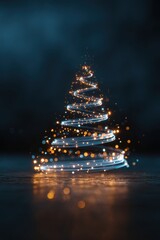 Abstract Floating Lights Shaping a Christmas Tree Design