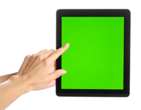 Hand Interacting with Green Screen Tablet