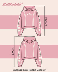 Premium Vector Design Mock up Front and Back Over Size Boxy Hoodie Vintage, color can be changed.