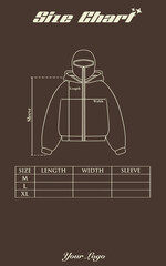 Size Chart for Balaclava hoodie that can be edited as needed. This design is for fashion brands, selling products, templates, advertisements, and others.