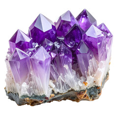 Close-up of a Stunning Amethyst Crystal Cluster. These crystals exhibit a gorgeous purple hue, revealing their natural beauty and intricate formation. 