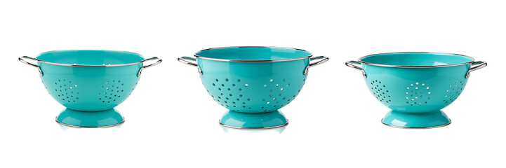 Blue Metal Kitchen Colanders Set Transparent Background

