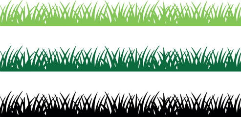 Obraz premium grass border vector set green black silhouette lawn divider, green grass background