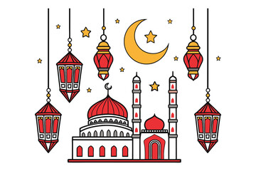 Eid Holiday and Ramadan Celebration Vector Illustration with Islamic Elements
