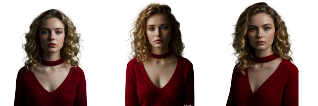 Woman with Curly Blonde Hair in Red Dress on Transparent Background
- Powered by Adobe