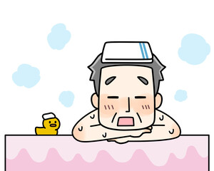 お風呂に入ってリラックスする中年男性（カラー）