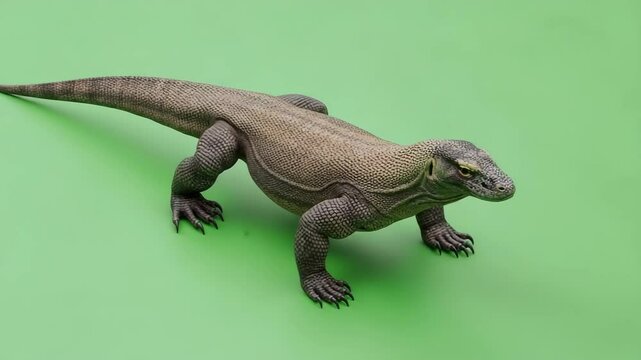 komodo dragon walking forward with a green screen background