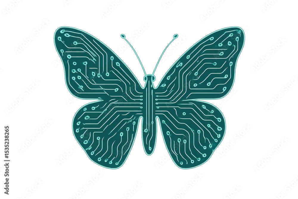Aufkleber electronic circuit butterfly wings symbolizing artificial intelligence, machine learning, and emergi