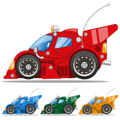 Set of colorful racing cars. Side view. Isolated on white background. Vector illustration.