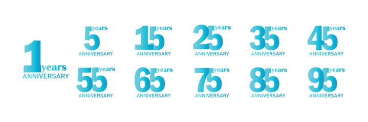 Minimal Anniversary Number Logos – Set of 5th to 95th Years Emblems for Posters, Cards & Invitations.