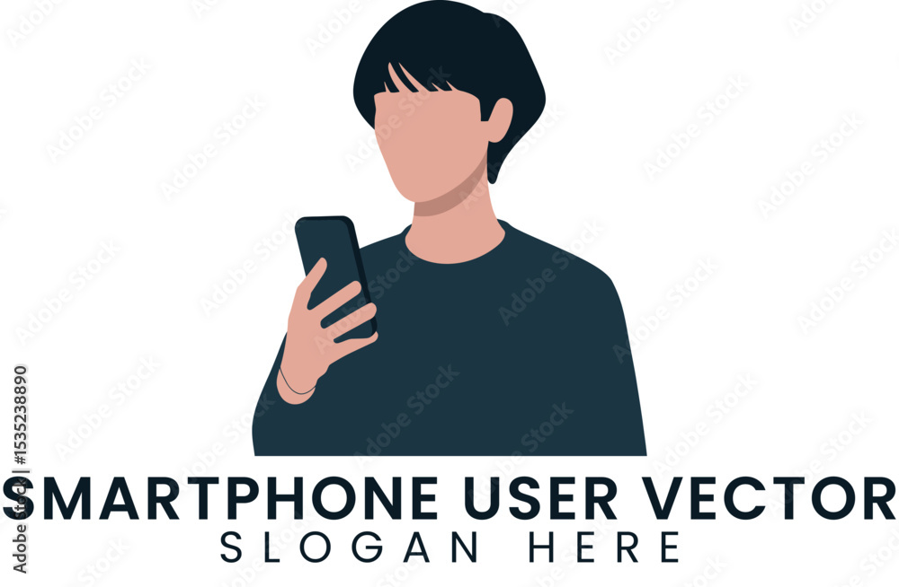 Poster stylish person using smartphone vector graphic design app user hand flat icon