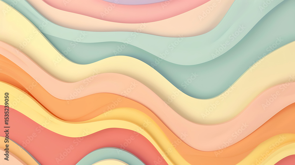 Poster Pastel waves create a soft and calming abstract background with layers of flowing colors, perfect for adding a gentle and modern touch to any design project