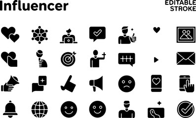 Fototapeta premium Black Influencer Icon Set Sixty Five Glyphs icons white