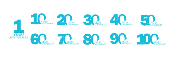 set anniversary 1 to 100 year logo designs for celebration purpose. abstract number. collection of creative Anniversary circle number 10 to 100 logo designs.
