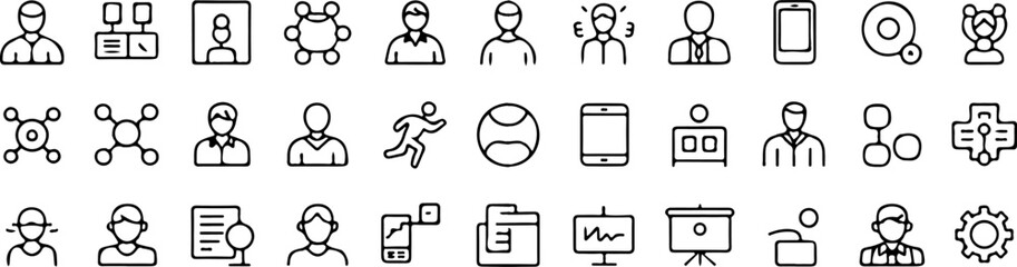 Obraz premium Black Line Icons Set Number Sixty Eight People Networking Technology