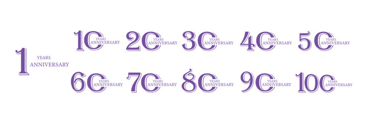 anniversary logotype vector set with coloring for special celebration day.