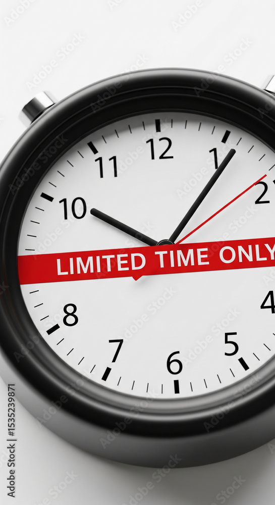 Poster close-up of black analog clock displaying 