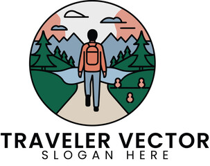 Scenic Hiking Trail Vector Illustration Nature Traveler sky art path park view  