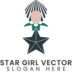 Obraz premium Stylish Star Girl Vector Logo Design Template icon flat brand award green black 