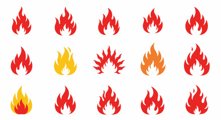 Collection of Stylized Flames in Various Colors and Shapes.