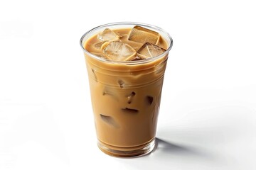 Iced Coffee Espresso in Cup Glass Isolated on White Background Clipping Path