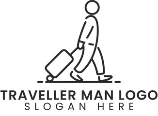 Simple Traveler Man Line Art Logo Design Vector icon trip flat clean black white