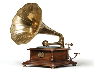 Vintage gramophone with brass horn design