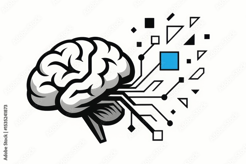 Poster innovative representation of brain with technology elements and digital patterns for conceptual desi