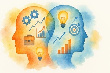 Creative Concept of Business Growth and Innovation with Human Silhouettes and Graphs