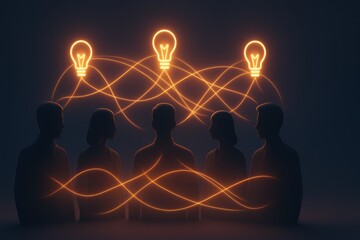 Creative Collaboration Concept with People and Light Bulbs Symbolizing Ideas and Connections