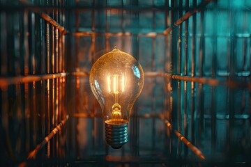 Sharp Picture of Light Bulb in Cage Symbolizing Censorship